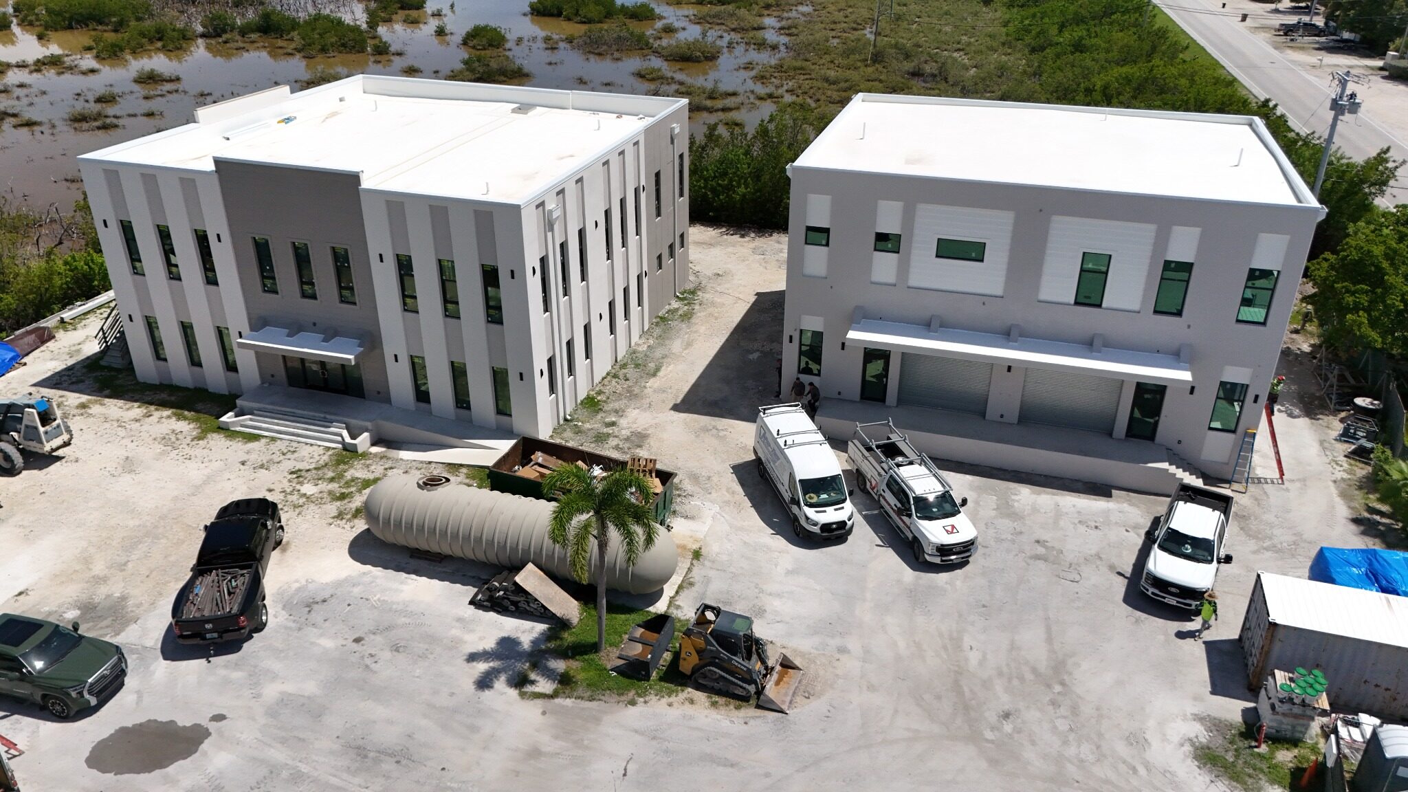 Aerial view of the Check Electric headquarters campus under construction in Summerland Key