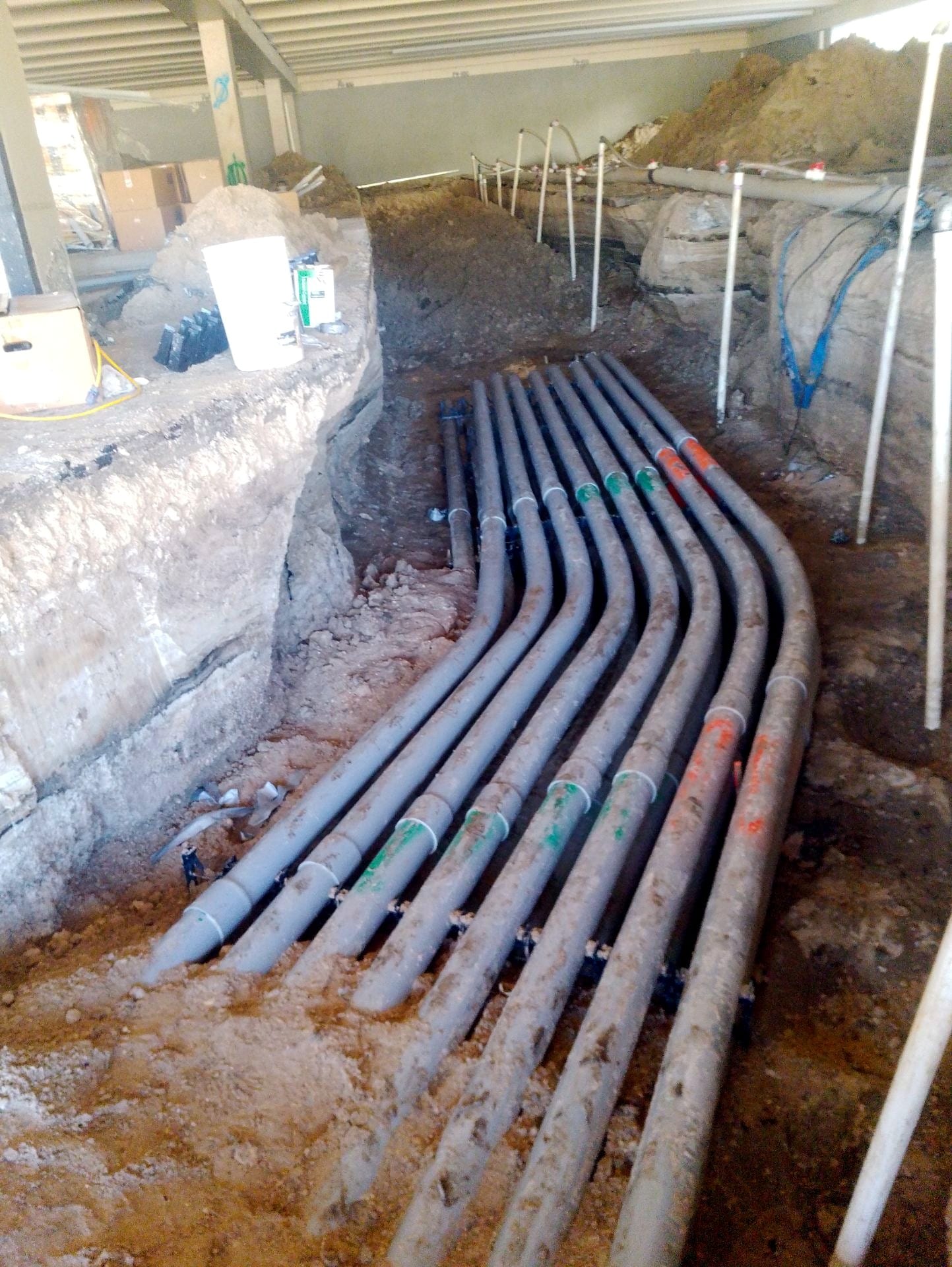 Underground duct bank sweeping through a rock excavation
