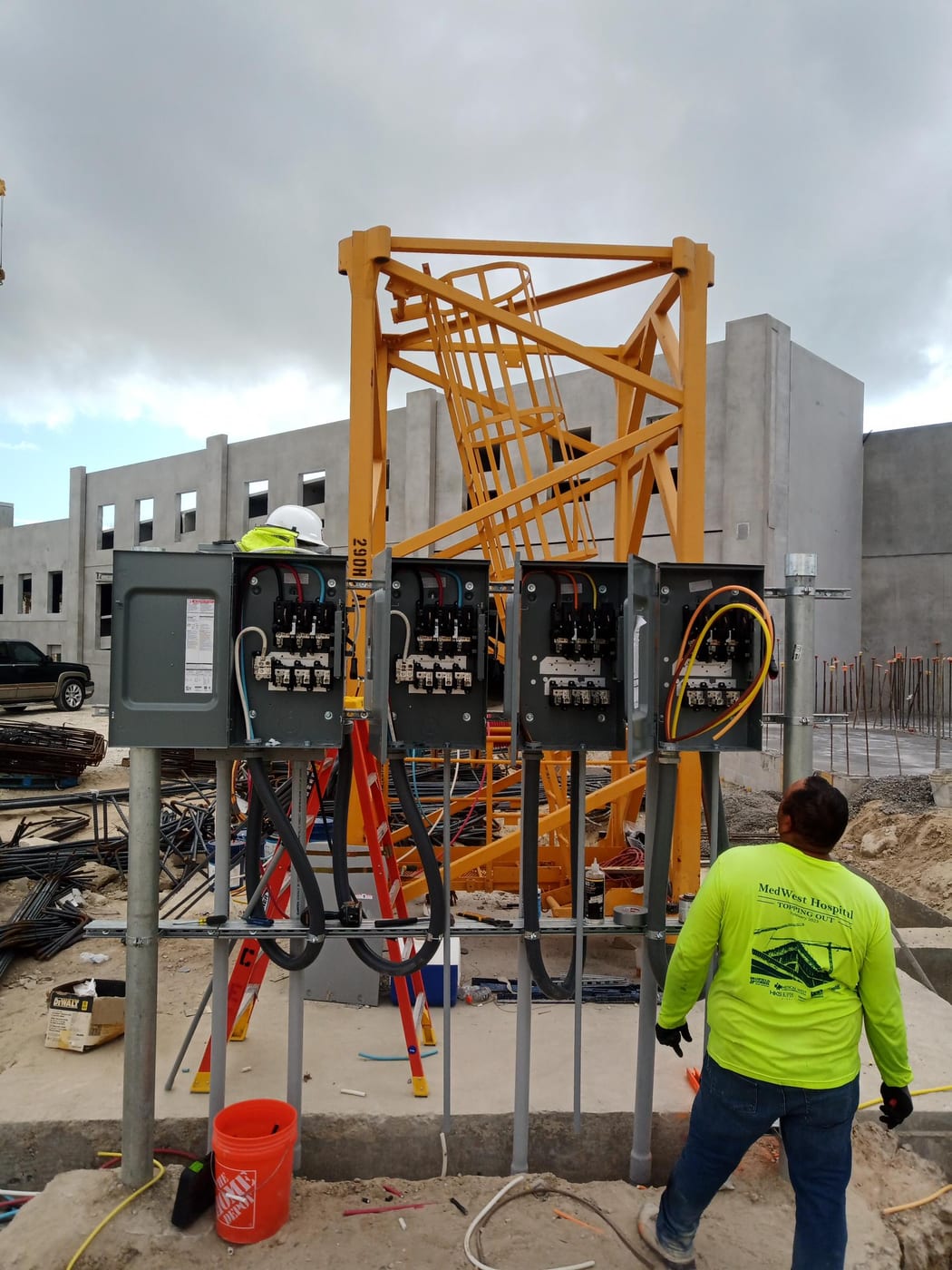 Temporary power distribution set up by Check Electric during construction