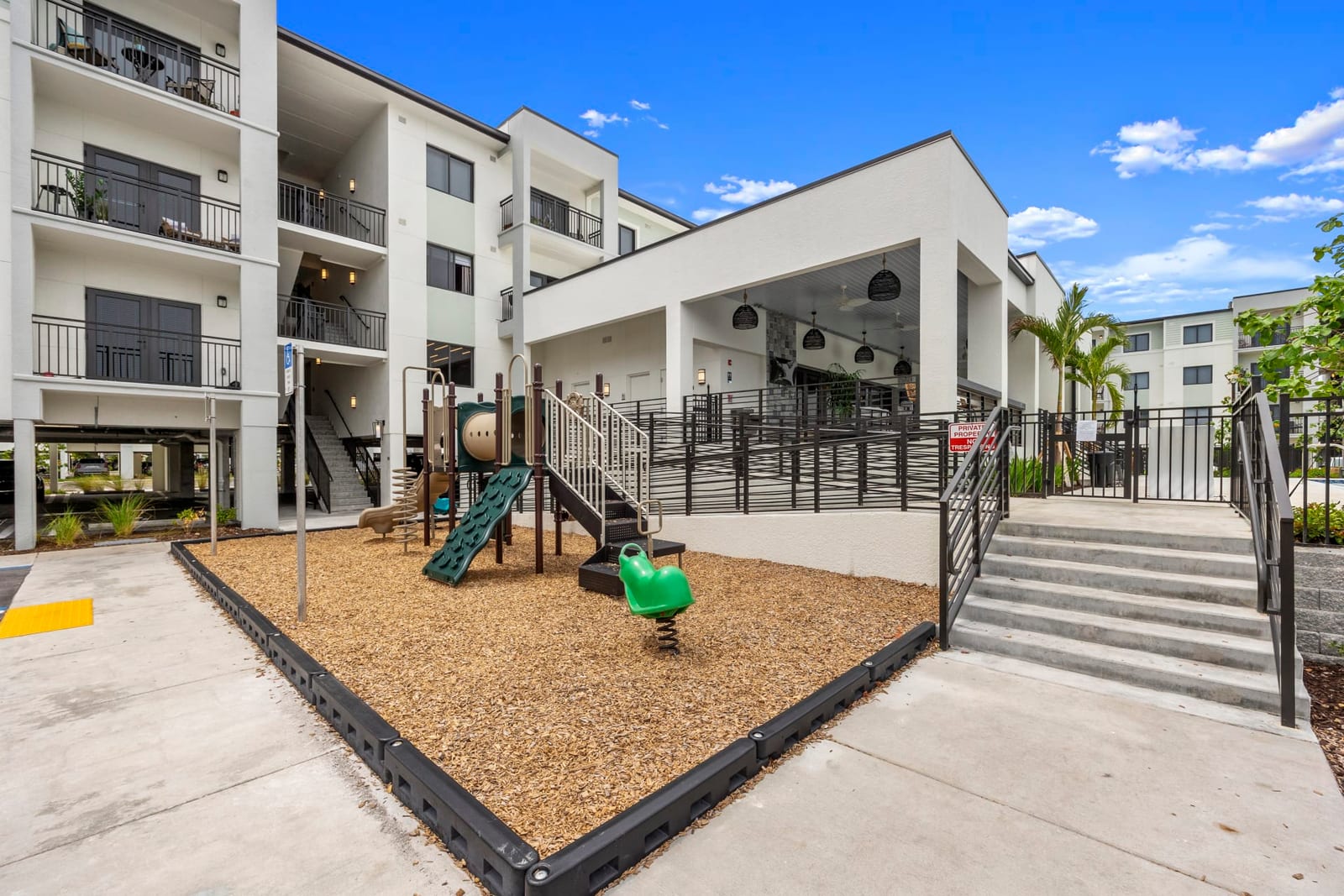 Apartment buildings and children's play area at Wreckers Cay