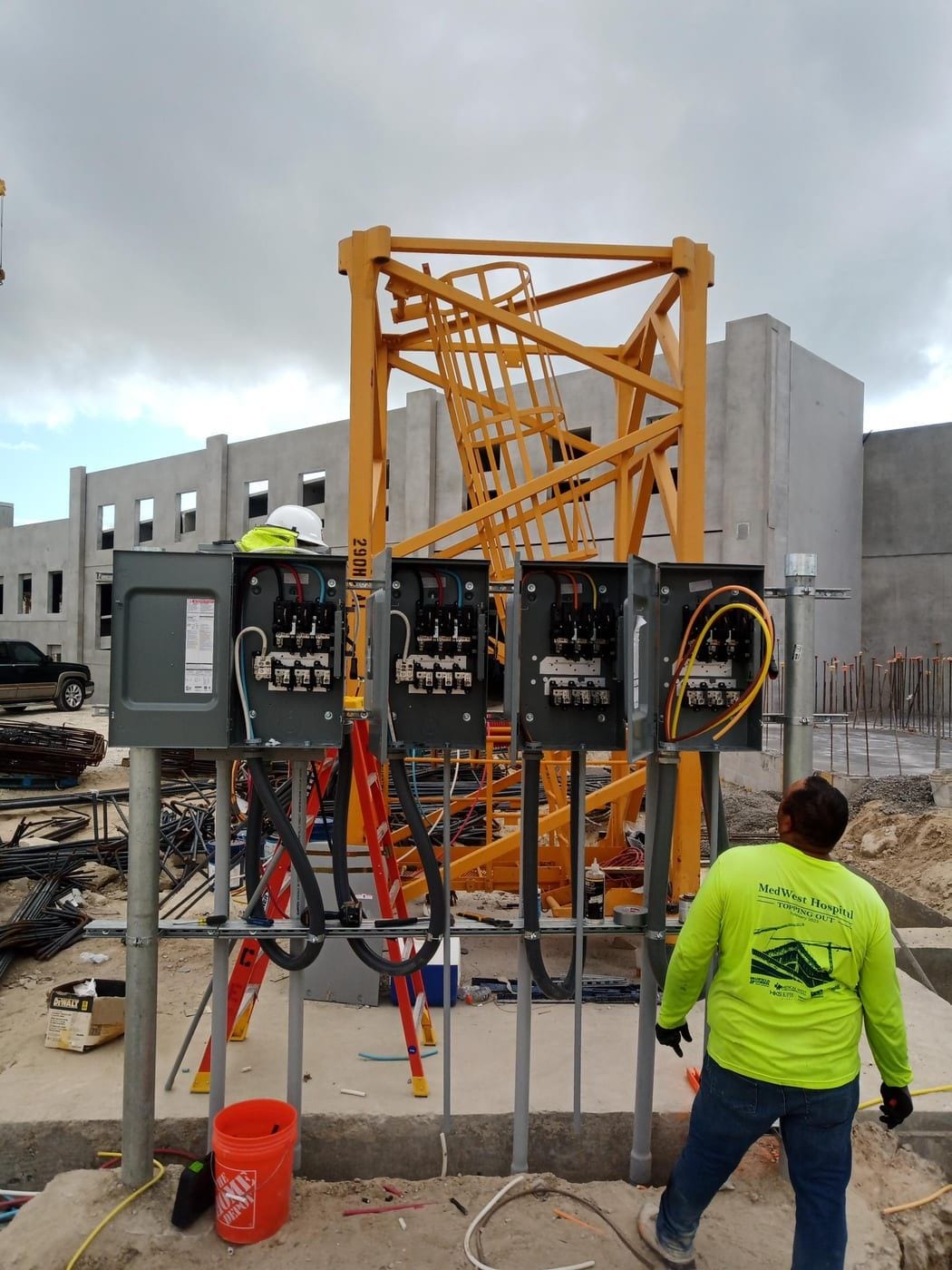 Temporary power distribution set up by Check Electric during construction